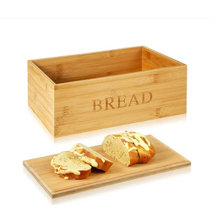 Boîte à pain en bambou avec planche à découper, couleur bois naturel, couvercle ouvrable, rangement de cuisine, boîte à pain de comptoir - Product Image 1