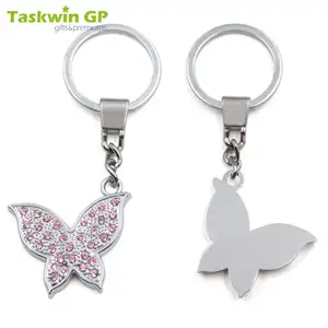 Taskwingifts Logo Kustom Gantungan Kunci Lucu Kupu-kupu Wanita Berlian Imitasi Valentine Logam Bling Massal untuk Hadiah