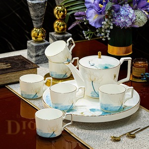 Light Luxury Ceramic Tea Set Home Jingdezhen New Chinese Bone China High-end Kettle <b>Cup</b> Classic Style Crackle Glaze <b>Cups</b> <b>Saucers</b> - Product Image 1