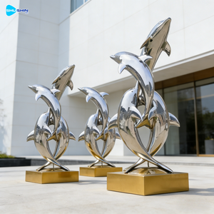 تمثال دولفين مجوف حديث من الفولاذ المقاوم للصدأ 304 316، فن معدني مخصص ملحوم للاستخدام الخارجي في المساحات العامة الكبيرة، منحوتة وشعار. - Product Image 2