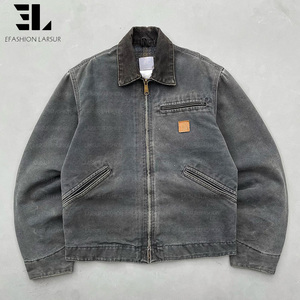 LARSUR Custom Distress Wash Heavy Duck <strong>Canvas</strong> Work <strong>Jacket</strong> with Flannel Lined Worker Workwear Detroit Carpenter Chore <strong>Jacket</strong> <strong>Men</strong> - Product Image 1