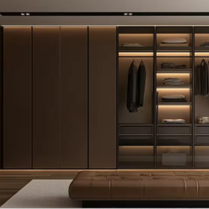 Armoire Walk-in Moderne Haut de Gamme en Bois à Monter Soi-même avec Portes en Verre pour Chambre et École - Product Image 1