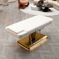 Table de massage électrique moderne à 3 moteurs Base en or de luxe réglable Traitement cosmétique Lit de spa médical avec LED