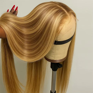 Perruque Lace Front Ombré Blond <span class=keywords><strong>Miel</strong></span> 30/613 avec Mèches, 5x5 13x4, Cheveux Humains Lisses Naturels Pré-Pluckés avec Baby Hair - Product Image 1