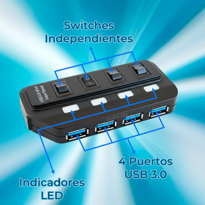 Hub USB 3.0 4 ports ELE-GATE SuperSpeed avec interrupteurs et lumière LED - Product Image 3