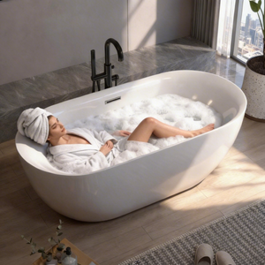 Baignoire autoportante moderne en acrylique blanc <span class=keywords><strong>avec</strong></span> chauffage à température constante et massage à bulles pour salles de <span class=keywords><strong>bain</strong></span> de maison, hôtel et villa - Product Image 1