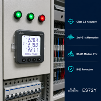 Medidor de Energía Industrial Compacto EastSong ES72Y, 72x72mm, Trifásico, RS485 Modbus RTU, Clase 0.5, IP65, Fácil Instalación
