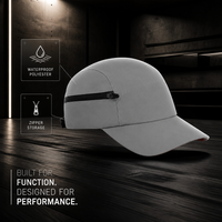 Industriële grijze 5-panel pet met zijritsvak, waterdicht polyester, groothandel, verstelbaar, streetwear cap