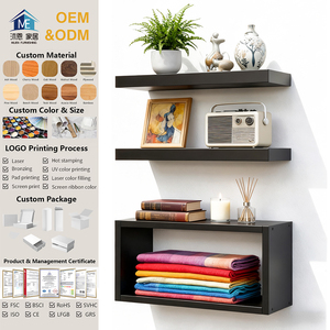 مجموعة أرفف سوداء عائمة من 3 أرفف حمام حديثة مثبتة على الحائط لديكور الحائط - Product Image 1