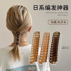 Coletero de resina plástica elástica con diseño de cable telefónico para mujer, color liso, accesorio casual para el cabello, Primavera 2023, Hecho en Yiwu - Product Image 4