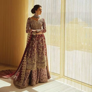 ชุด lehenga choli ชุดเจ้าสาวสไตล์อินเดีย/ปากีสถานชุดยาวเสื้อยาว zardozi อะซิเตทวัสดุ atiya libas - Product Image 4