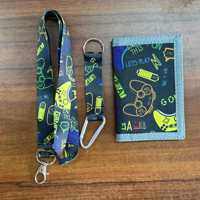 Portefeuille enfant en toile imprimée manette de jeu, pliable en trois, avec cordon de poignet, porte-cartes étudiant pour garçons, porte-monnaie à fermeture Velcro