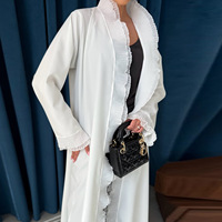 Abaya musulmane élégante et respirante en polyester R-754 pour femmes, faite à la main avec des dentelles, manches longues, longueur cheville, été