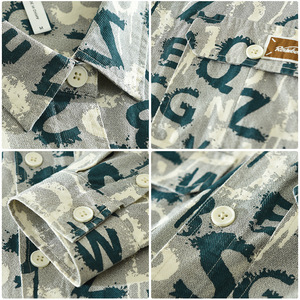 Chemise décontractée à manches longues en sergé durable pour <span class=keywords><strong>homme</strong></span>, imprimé alphabet streetwear, coupe ample, vente en gros, fabricant - Product Image 4