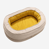 Lit orthopédique pour animaux de compagnie amovible en mousse orthopédique imperméable Beige ovale Anti-anxiété lit pour chien lit de couchage pour chat beignet