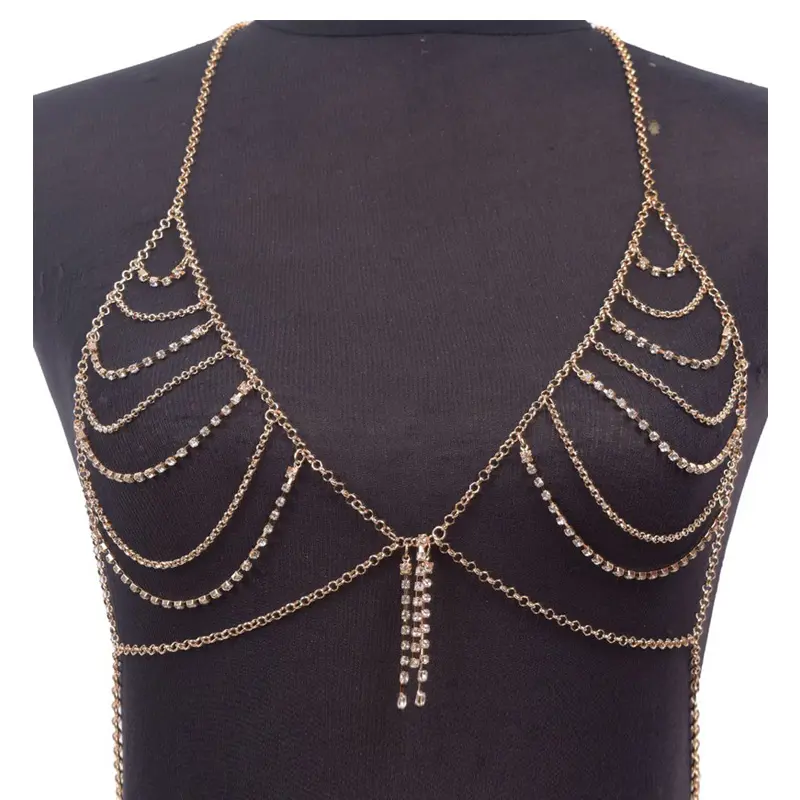 Rhinestone colore Barefoot Crystal Bra Necklace Slave Bra Chain Jewelry