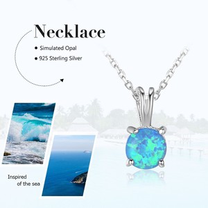 S925 Sterling Silver Blue <b>Opal</b> Solitaire Pendant <b>Necklace</b> Dainty Four Prong Minimalist Trendy Engagement Wedding Party Jewelry - Product Image 4