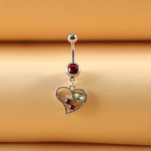 แหวนเจาะสะดือสแตนเลสสตีลประดับเพทายรูปเชอร์รี่ พร้อมจี้ห้อย ดีไซน์เก๋ เหมาะสำหรับเป็นของขวัญ - Product Image 6