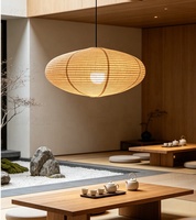 Nouvelle arrivée, lampe suspendue en tissu de lin Wabi Sabi pour salle à manger, salon de thé zen, lanterne ovale, lustre