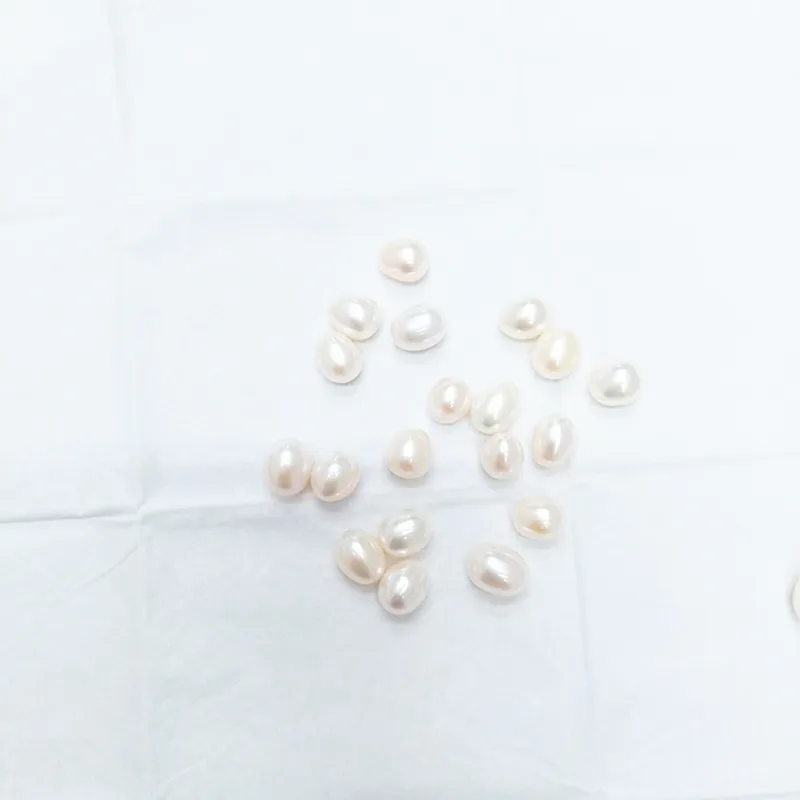 Wholesale 8mm AAA White Fresh Water Baroque Pearl Beads Half Hole Natural Rice Pearl