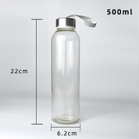 Bouteille d'eau de sport en verre bon marché de 500ml 1000ml avec couvercle en métal et sangle Tasse de voyage portable