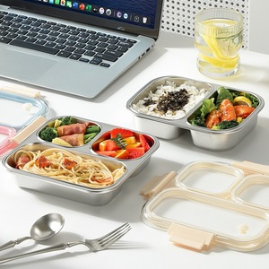 Leakproof Stainless Steel Lunch Box 850ml Double Compartment Food <b>Container</b> with <b>Plastic</b> <b>Lid</b> for Office School - Product Image 3