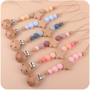 Baby Silicone Pacifier Chain Baby <strong>Wooden</strong> Pacifier Holder Chain Silicone Pacifier <strong>Clip</strong> - Product Image 1