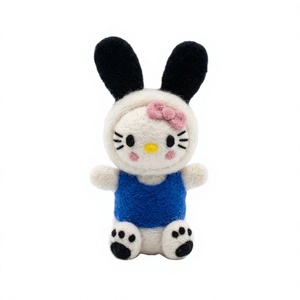 Handmade Eco-Friendly Traditional Wool <b>Felt</b> Bunny Doll Pink Bow Blue Dress Wall Hanging Small Cartoon Animal <b>Christmas</b> Indoor - Product Image 2