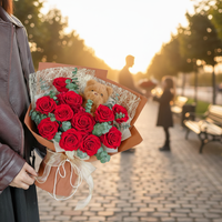 Karangan Bunga Awet untuk Hadiah Hari Valentine, Karangan Bunga Mawar Merah dan Boneka Beruang, Karangan Bunga Mawar Awet Mewah