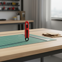 Couteau de sécurité DIY à lame en acier inoxydable, anneau en plastique rouge, poignée ABS, ouvre-boîte personnalisable avec logo, OEM