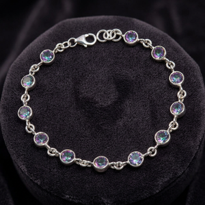 Handmade Jewelry Latest Cut Bezel Setting Mystic Topaz 925 Sterling Silver Natural Gemstone Fine Chain Link <b>Bracelet</b> Party Gift - Product Image 2