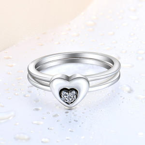 Heartshaped cincin pasangan, bentuk hati Berlian Perak kombinasi set 925 cincin pertunangan perak - Product Image 2