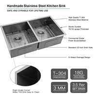 Aqua cubic CUPC 33 pouces Double bol sous-monté calibre 16 évier de cuisine en acier inoxydable 304