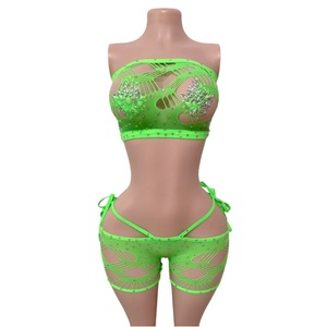 Ensemble 2 pièces Carnival Hot Diamond Tube Top imprimé sexy à grandes mailles et lacets, tenue de pole dance, vêtements de danse exotiques - Product Image 4