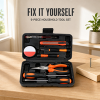 Kit d'outils ménagers 9 pièces, ensemble d'outils de réparation, tournevis, pinces, couteau utilitaire, étui moulé par soufflage, ensemble d'outils de bricolage pour la maison, personnalisable OEM