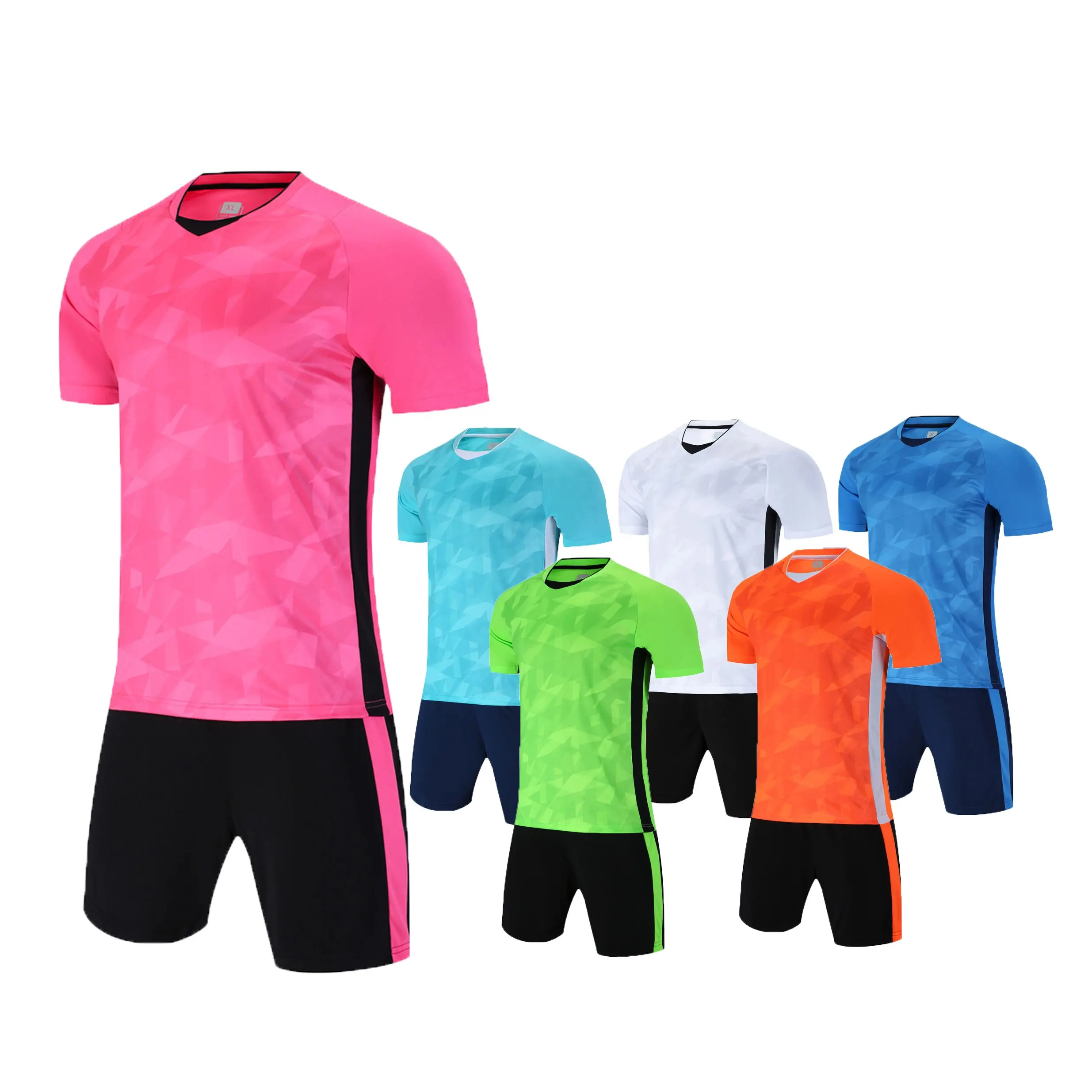 Maillot de football 100% polyester, nouveau modèle, uniforme de foot rose, vente en gros, économique