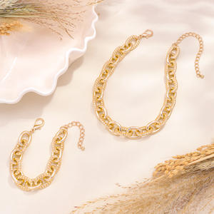 European American Fashion Jewelry <b>Set</b> Zinc Alloy Chain Necklace <b>Bracelet</b> Geometric Design Party Wear - Product Image 1