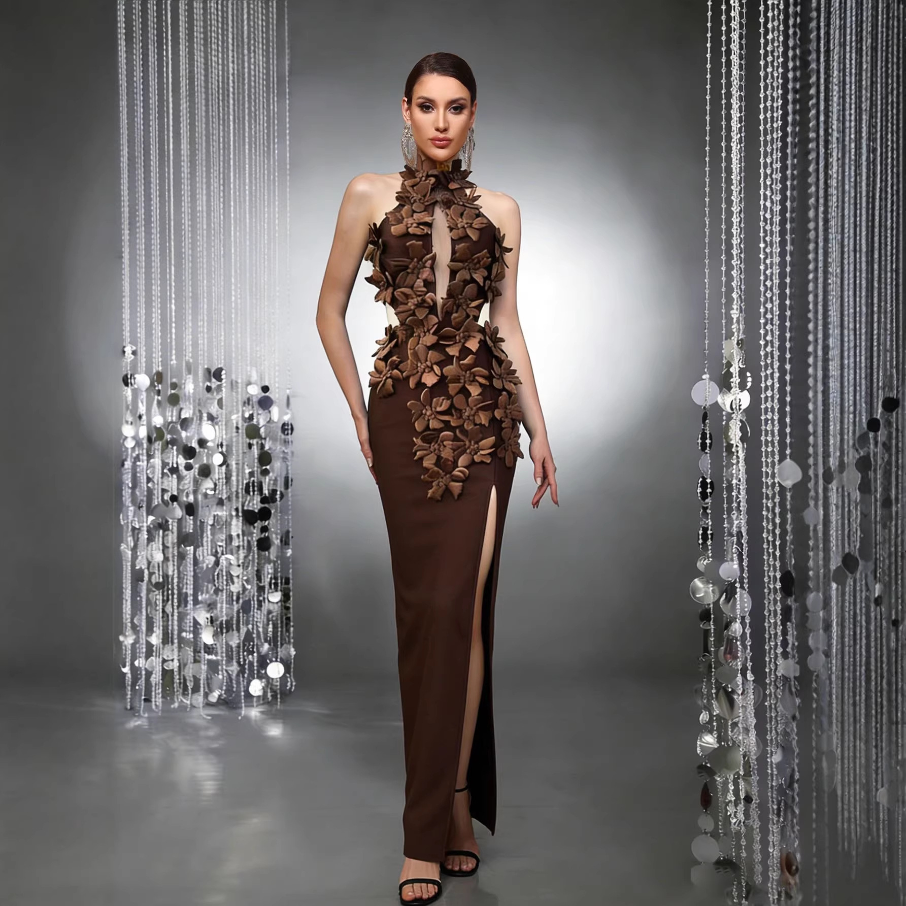 green emerald velvet dress ASHLEYlauren E12142 Fully Beaded Evening Gown main image 0