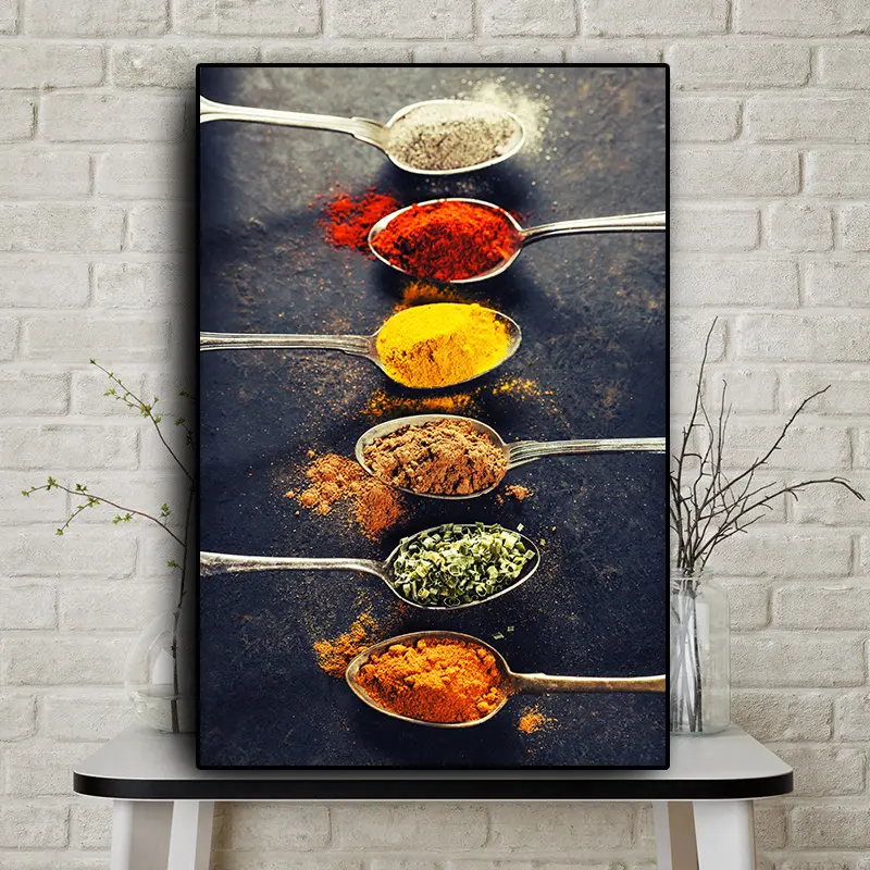 ธัญพืชเครื่องเทศพริกช้อนภาพวาดผ้าใบ Cuadros ภาพผนังห้องครัวสำหรับร้านอาหาร