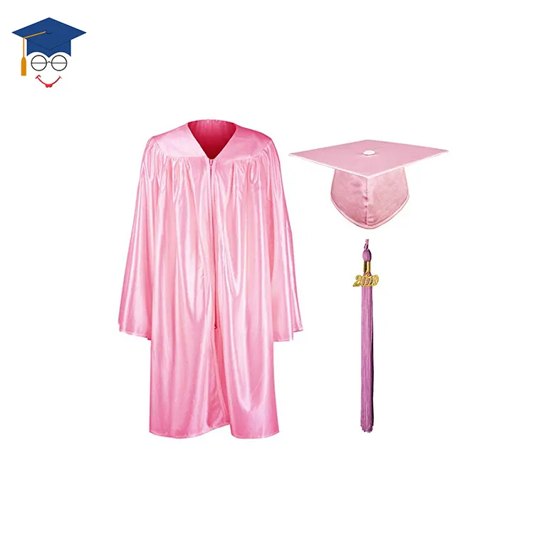 Hotsale 2021 Trẻ Em Màu Hồng Sáng Bóng Tốt Nghiệp Robe Gown Và Cap