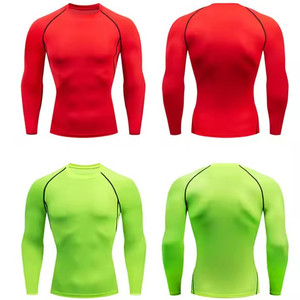 M011 maglietta a compressione da palestra in raso a manica lunga Slim <span class=keywords><strong>Fit</strong></span> stile Casual Casual per collant Bodybuild MMA Rash Guard - Product Image 4