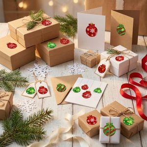 Autocollants ronds pour décorations de Noël, rouge et vert, étiquettes autocollantes pour cadeaux et artisanat, papier durable, impression offset - Product Image 5