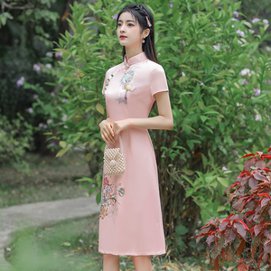 Bomba de cuatro lados mejorada cheongsam chica Vestido de manga corta <span class=keywords><strong>Mujer</strong></span> <span class=keywords><strong>mujer</strong></span> damas chino <span class=keywords><strong>tradicional</strong></span> elegante qipao fábrica de <span class=keywords><strong>ropa</strong></span> - Product Image 3