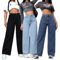 97760-1 Jean large tendance pour femme, respirant, délavé, coupe ample, en denim décontracté taille haute