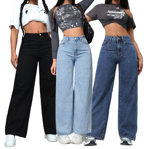 97760-1 Jean large tendance pour <span class=keywords><strong>femme</strong></span>, respirant, délavé, coupe ample, en denim décontracté taille haute - Product Image 1