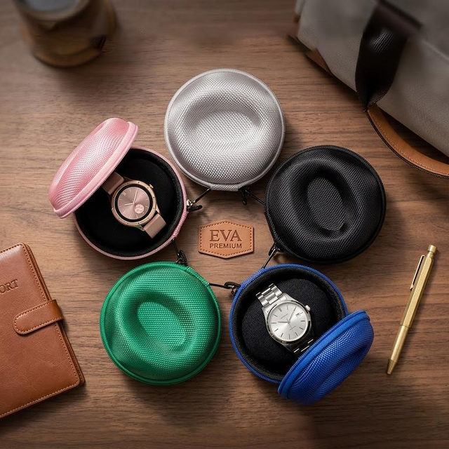 Rigid EVA Single Watch Travel Case, Shockproof Donut Watch Storage Box with Carabiner, Portable Timepiece Carrying Organizer