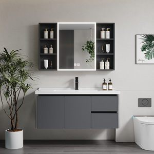 ตู้ห้องน้ำสไตล์โมเดิร์นมินิมอลพร้อมอ่างล้างหน้าเซรามิกแบบรวมในตัว - Product Image 1
