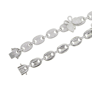 Collar de Cadena Cubana con Baño de Plata y Circonitas Blancas, Color <span class=keywords><strong>Rosa</strong></span> Café, con Colgante de Mariposa, para Mujer, Regalo de San Valentín - Product Image 5