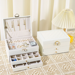 Elegant PU Leather Jewelry Storage <b>Box</b>,Multi Drawer With Lock,Home Jewelry Organizer For Earring Bracelet <b>Necklace</b> - Product Image 2