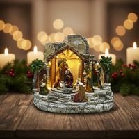 Décoration de crèche en polyrésine de style européen avec lumières LED musicales, fonctions animées, USB inclus, certifiée CE (usage intérieur)